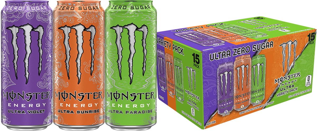 Monster Energy Zero Ultra, Sugar Free Energy Drink, 16 Ounce (Pack of 15)