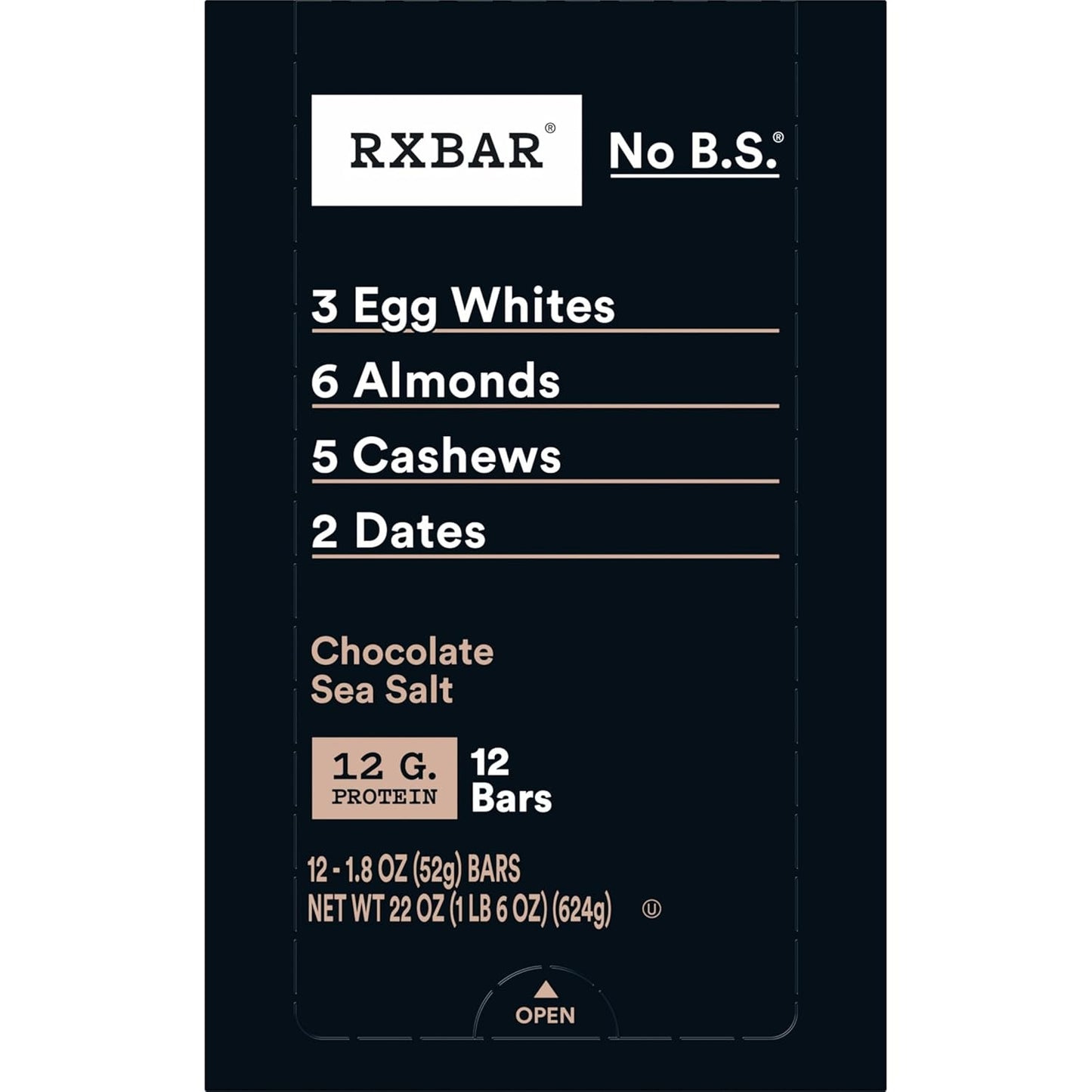 RXBAR Protein Bars, Protein Snack, Snack Bars, Chocolate Sea Salt, 22oz Box (12 Count)
