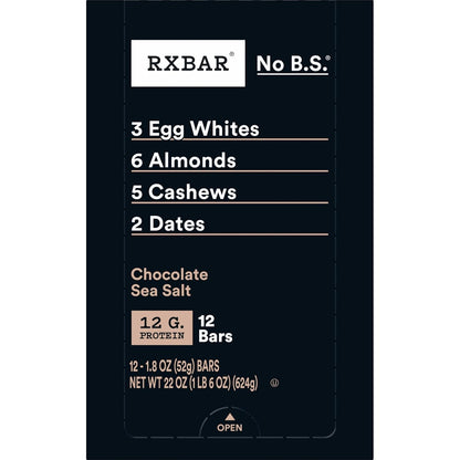 RXBAR Protein Bars, Protein Snack, Snack Bars, Chocolate Sea Salt, 22oz Box (12 Count)