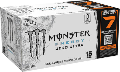 Monster Energy Zero Ultra, Sugar Free Energy Drink, 16 Ounce (Pack of 15)