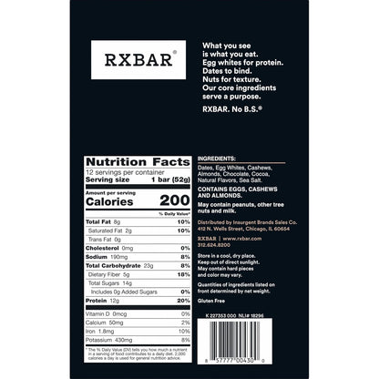 RXBAR Protein Bars, Protein Snack, Snack Bars, Chocolate Sea Salt, 22oz Box (12 Count)