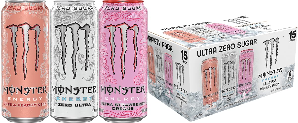 Monster Energy Zero Ultra, Sugar Free Energy Drink, 16 Ounce (Pack of 15)
